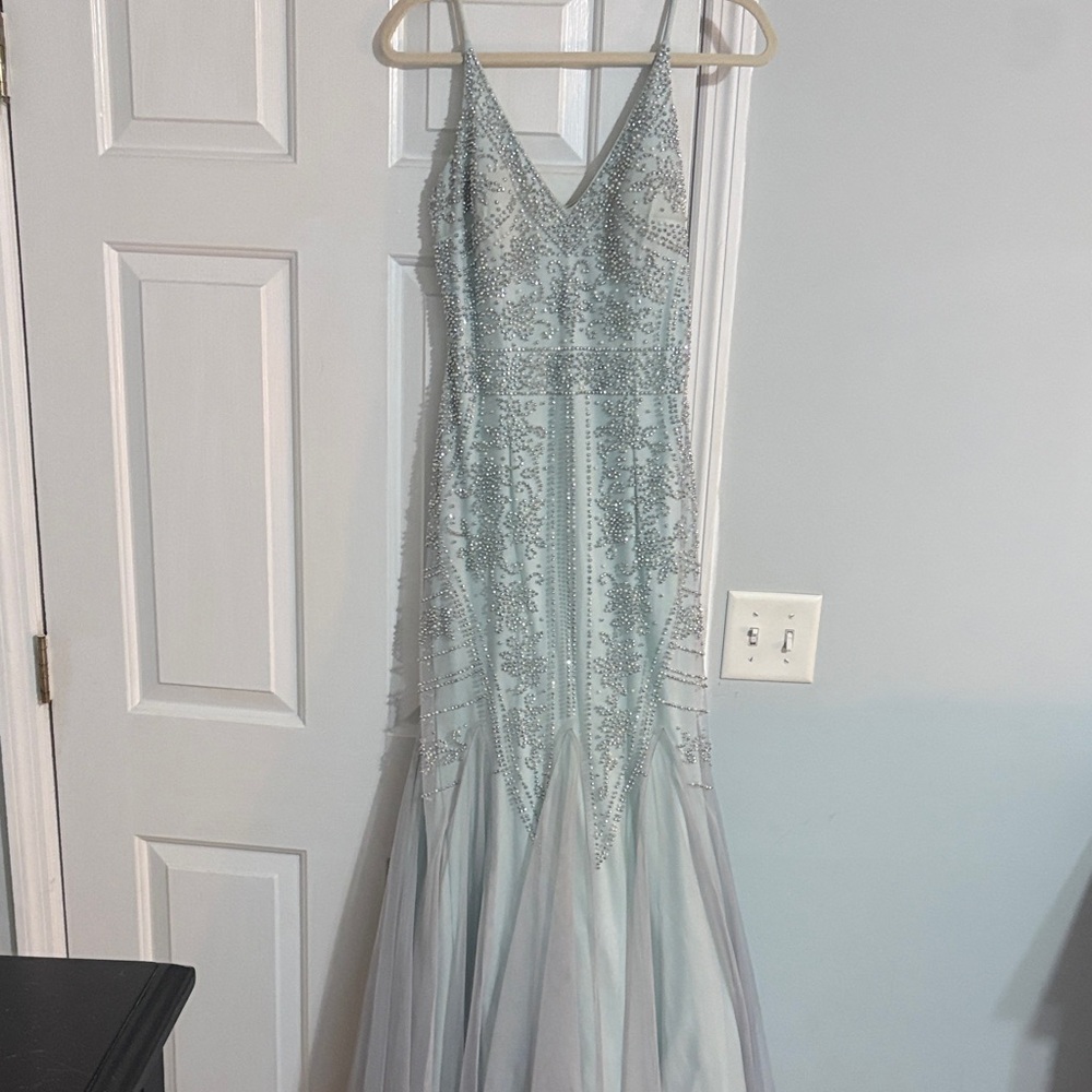 Xscape Light Blue Beaded Dress
